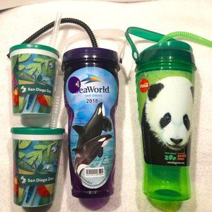 San Diego Zoo Drink Glass and Seaworld Plant Bottle and Drink Tumblers